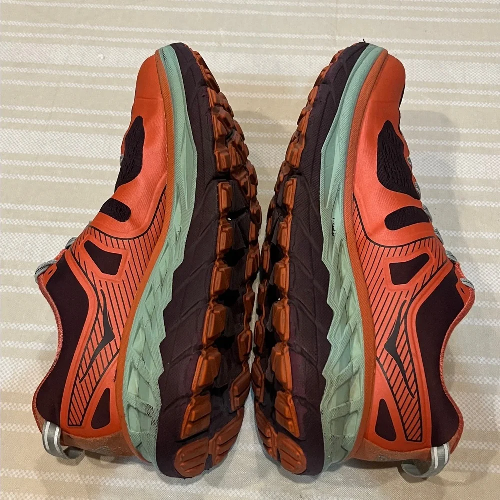 Hoka One One Women's Orange and Teal Running Sneakers